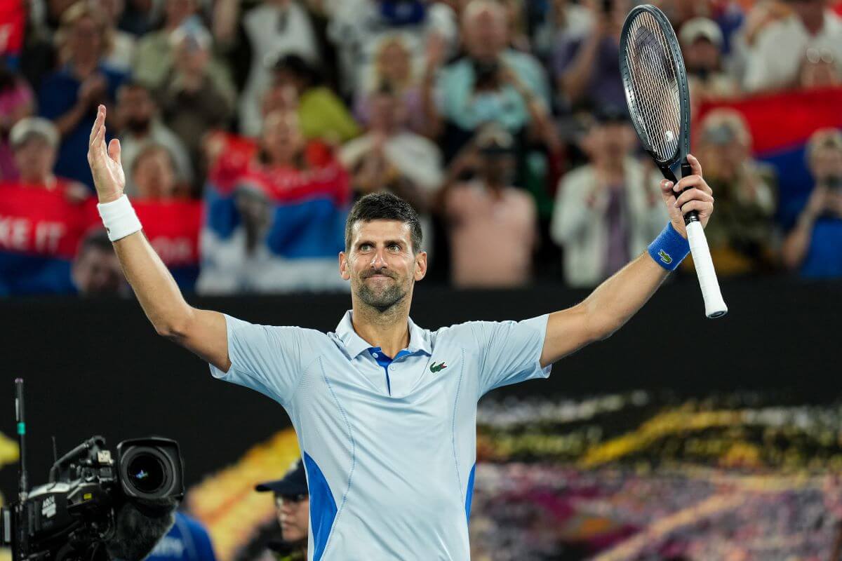 Novak Djokovic celebrates a victory in the Men's Singles match against Adrian Mannarino