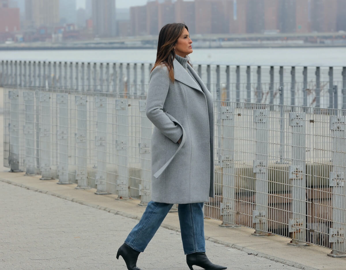 Mariska Hargitay looking out over water while shooting 'Law & Order: SVU' in NYC