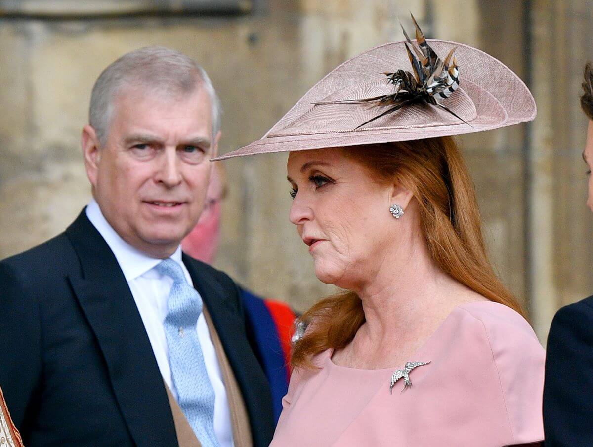 Prince Andrew and Sarah Ferguson attend the wedding of Lady Gabriella Windsor