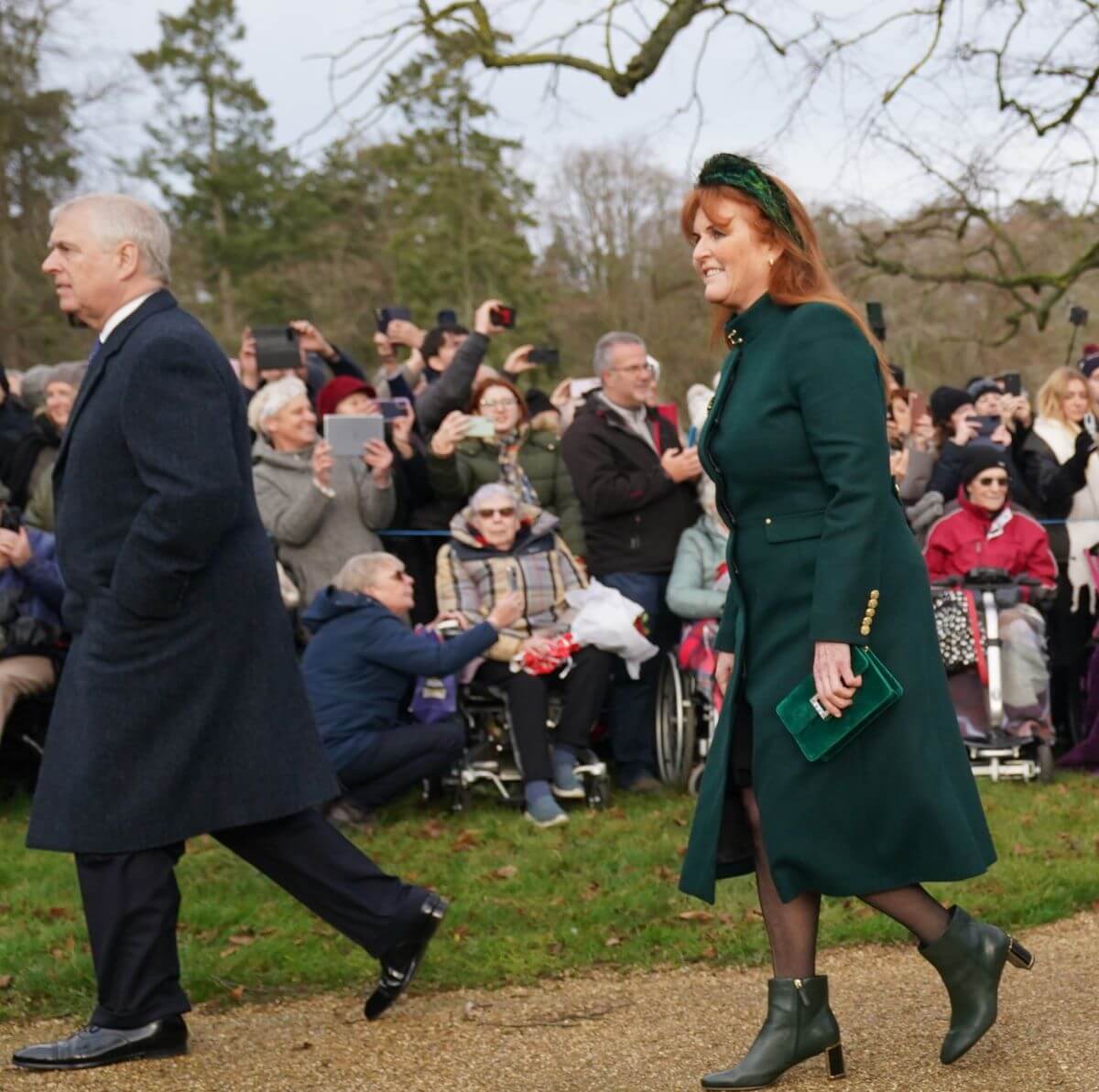 Prince Andrew and Sarah Ferguson walking to the 2023 Christmas Day church service at St. Mary Magdalene Church in Sandringham