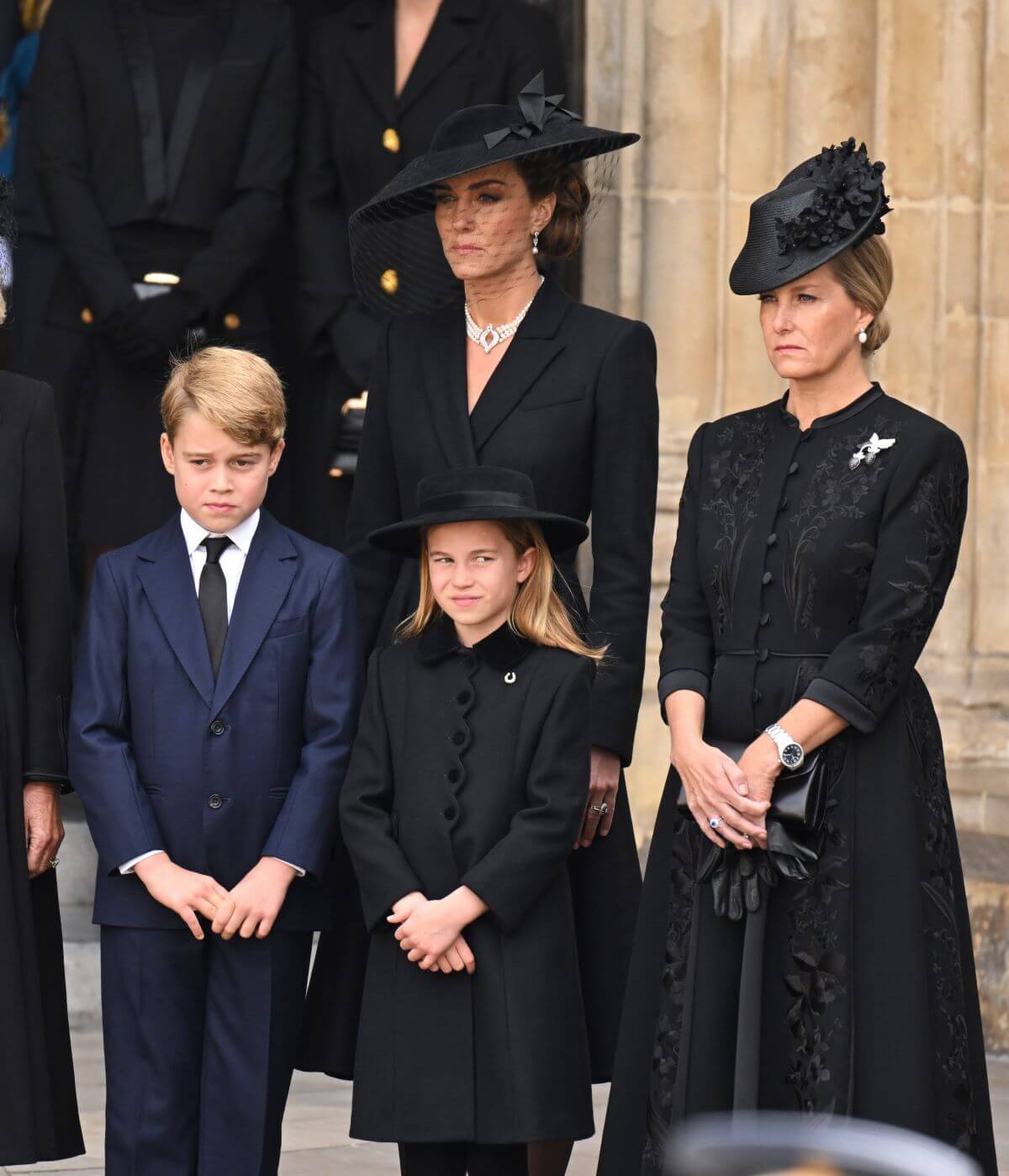 Prince George, Kate Middleton, Princess Charlotte, and Sophie during the State Funeral of Queen Elizabeth II