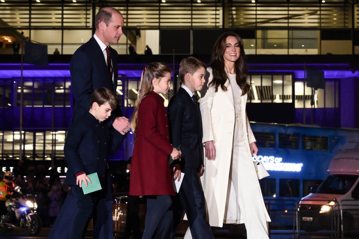 Prince George, Princess Charlotte, and Prince Louis, who didn't visit Kate Middleton in the hospital reportedly because of school, walk with their mother and Prince William