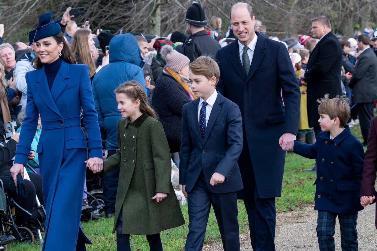 Prince George, Princess Charlotte, and Prince Louis, who have household chores and rules, walk with parents Prince William and Kate Middleton