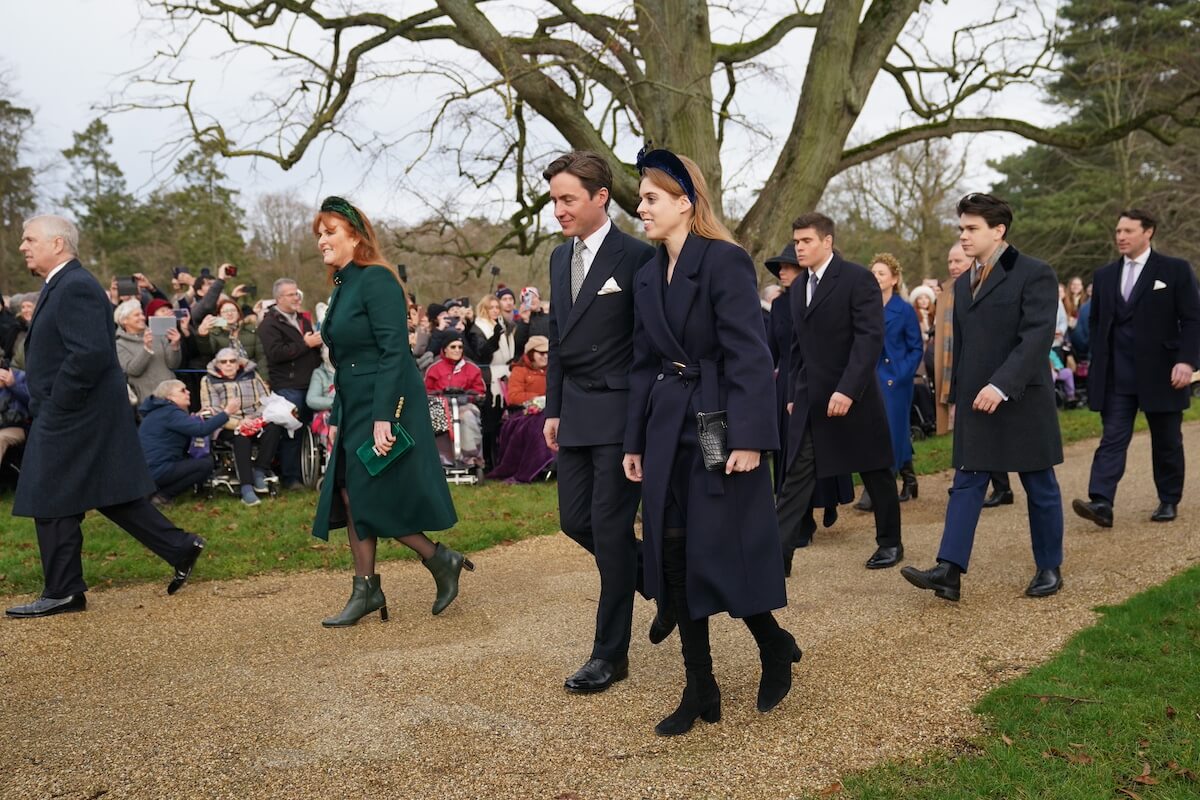 Princess Beatrice and Edoardo Mapelli Mozzi walk near Sarah Ferguson on Christmas 2023