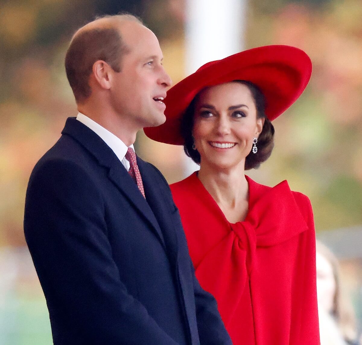 Prince William and Kate Middleton attend a ceremonial welcome at Horse Guards Parade for the president and first lady of the Republic of Korea