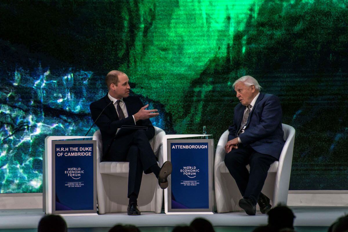 Prince William and Sir David Attenborough attend a panel on environmental issues at the 2019 World Economic Forum