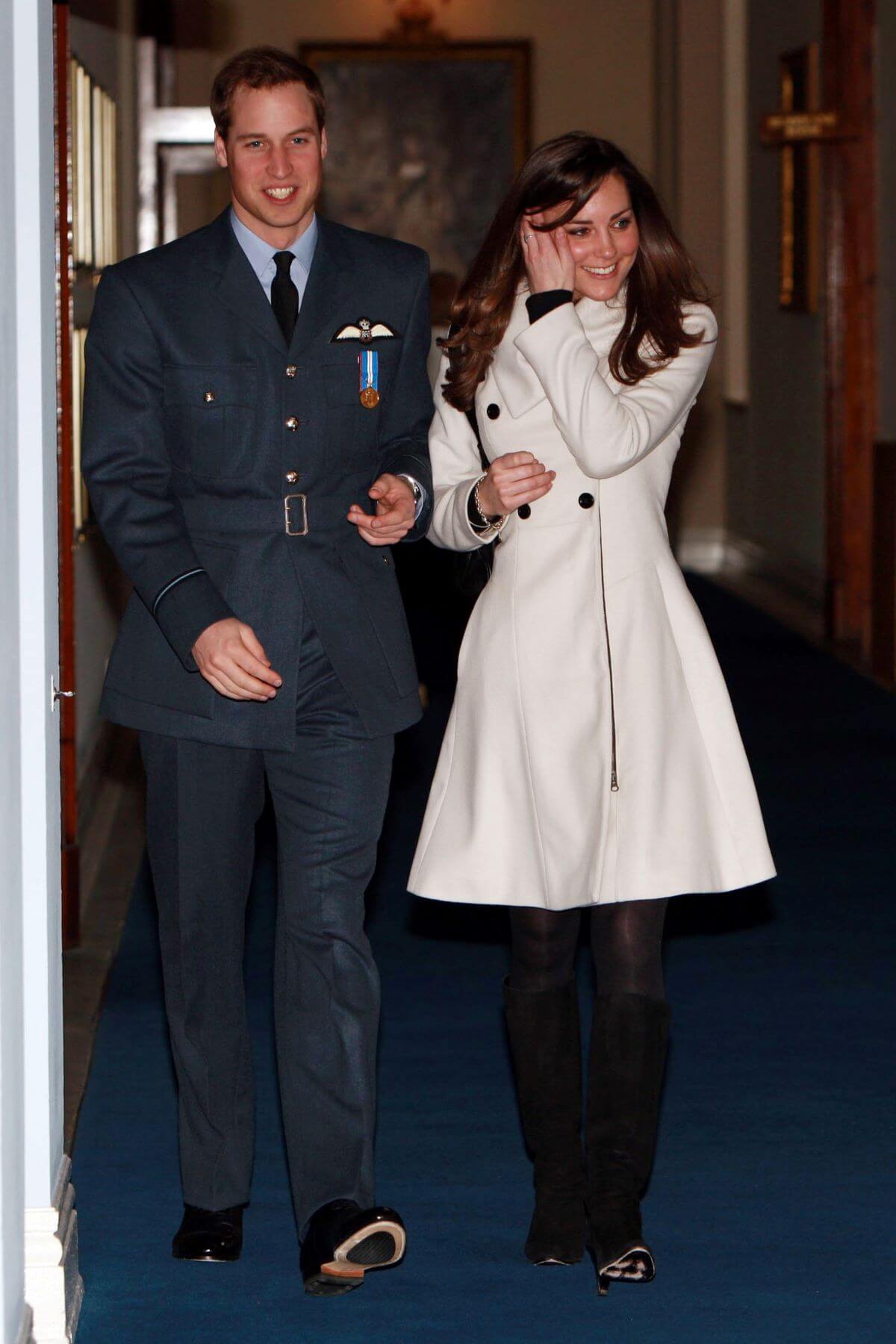 Prince William walks with Kate Middleton after his graduation ceremony at RAF Cranwell