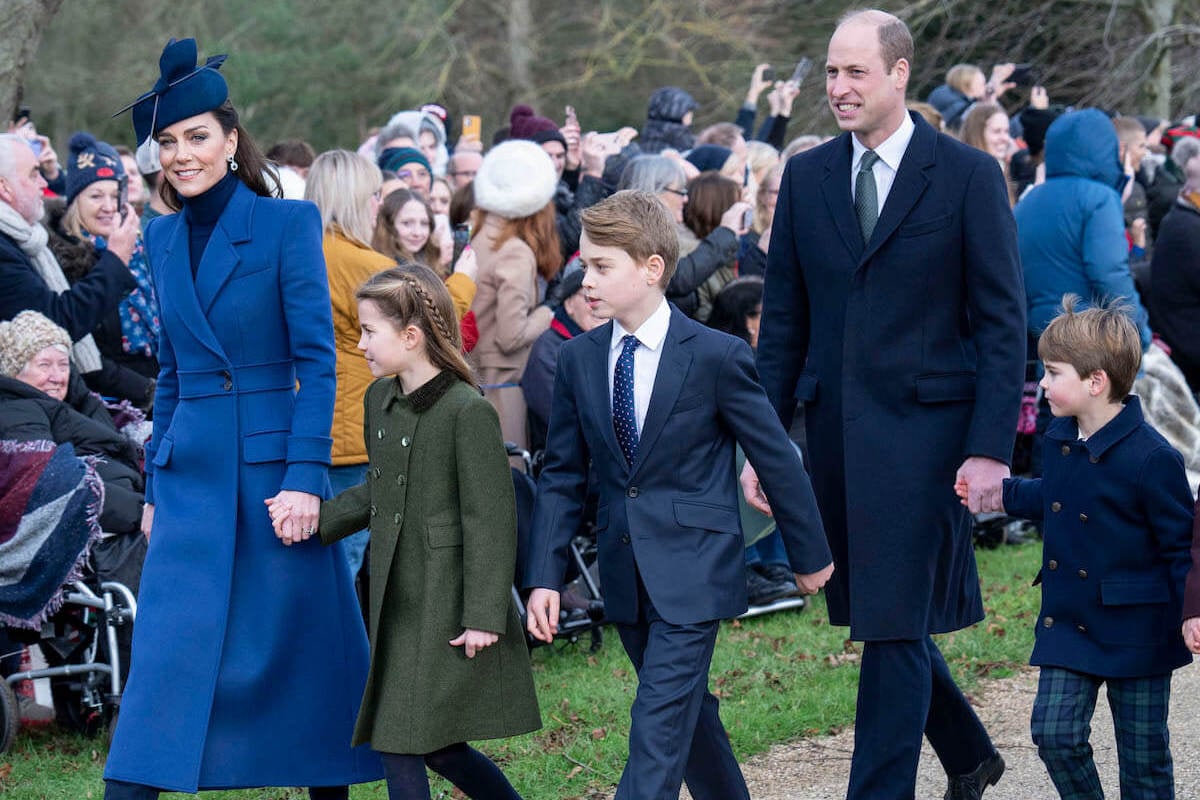 Prince William, whose parenting solo amid Kate Middleton's abdominal surgery hospitalization, walks with Kate Middleton, Princess Charlotte, Prince George, and Prince Louis