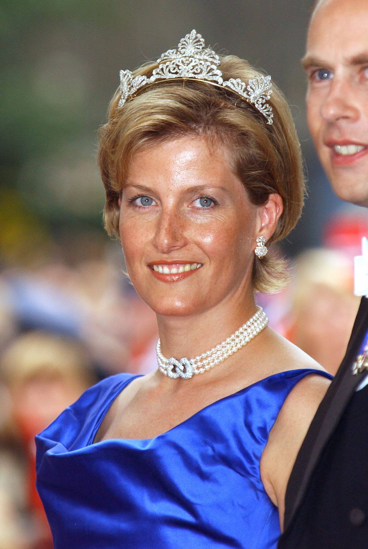 Sophie, Duchess of Edinburgh (formerly Countess of Wessex) wears the Anthemion Tiara to Crown Prince Haakon of Norway and Crown Princess Mette-Marit's wedding