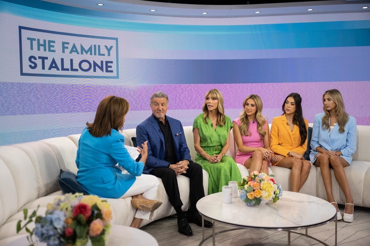 Sylvester Stallone sitting with Sylvester Stallone with wife Jennifer Flavin and daughters Sistine, Sophia and Scarlet on Today.