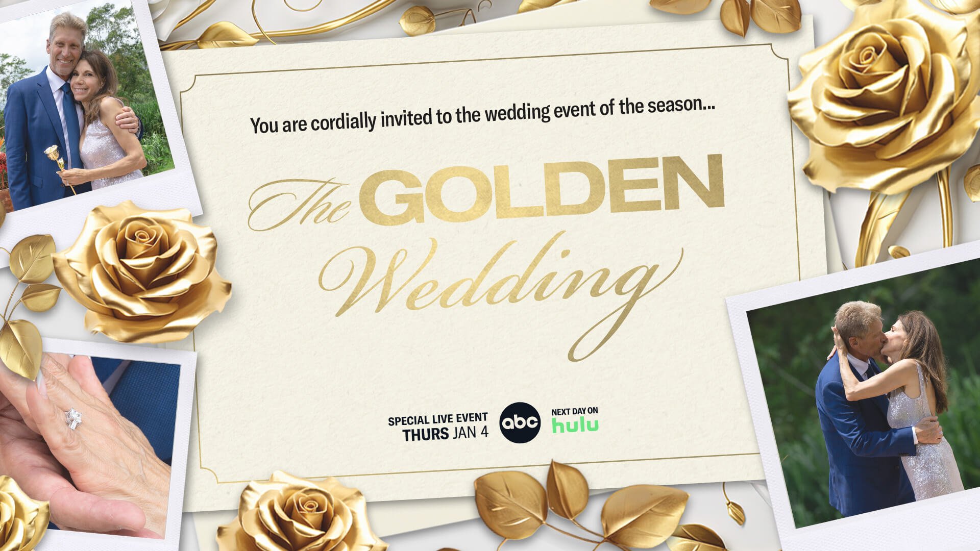 'The Golden Bachelor' wedding invitation with photos of Gerry Turner and Theresa Nist on the edges