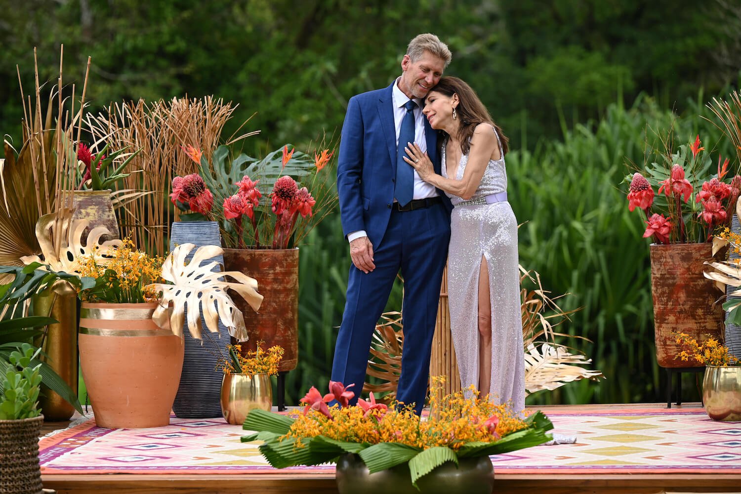 'The Golden Bachelor' winner Gerry Turner hugging Theresa Nist after their engagement. Their wedding is on Jan. 4, 2024.