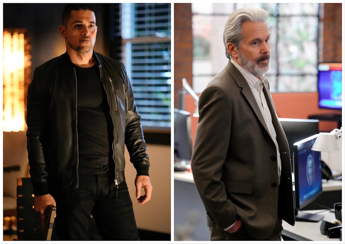 side by side photos of Wilmer Valderrama, holding a gun, and Gary Cole, with his hands in his pockets, in 'NCIS' Season 21