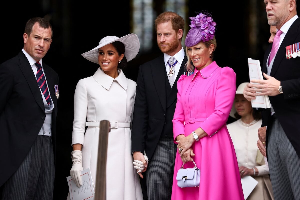 Zara Tindall and Mike Tindall, who would be more popular in Hollywood, stand with Peter Phillips, Meghan Markle and Prince Harry