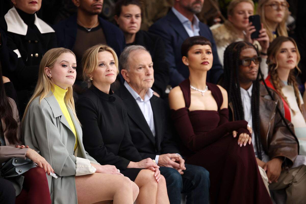 Fendi guests Ava Elizabeth Phillippe, Reese Witherspoon, Michael Burke and Zendaya watch the Spring/Summer 2024 show from the front row