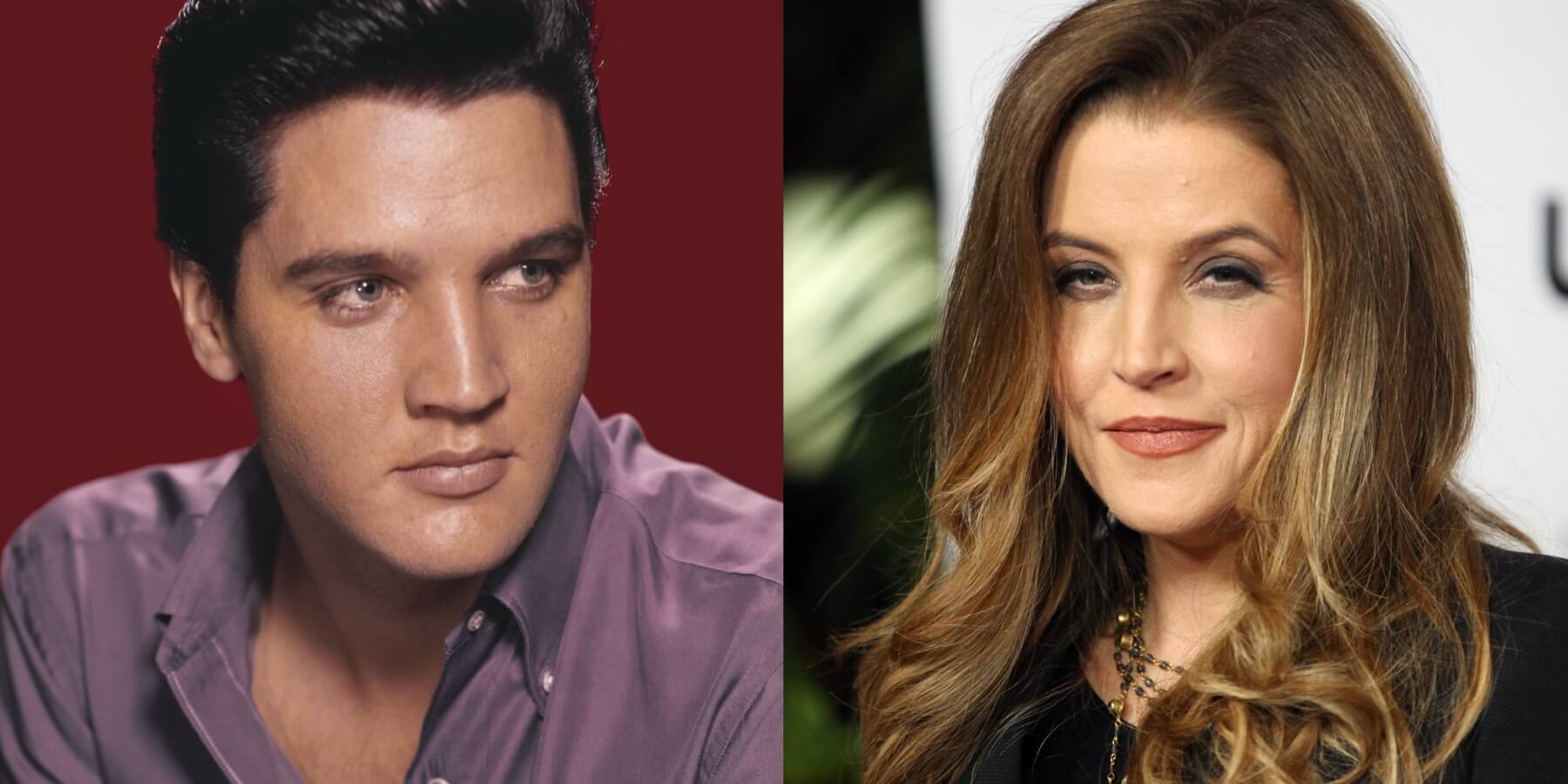 Elvis Presley and Lisa Marie Presley seen in side by side photos.