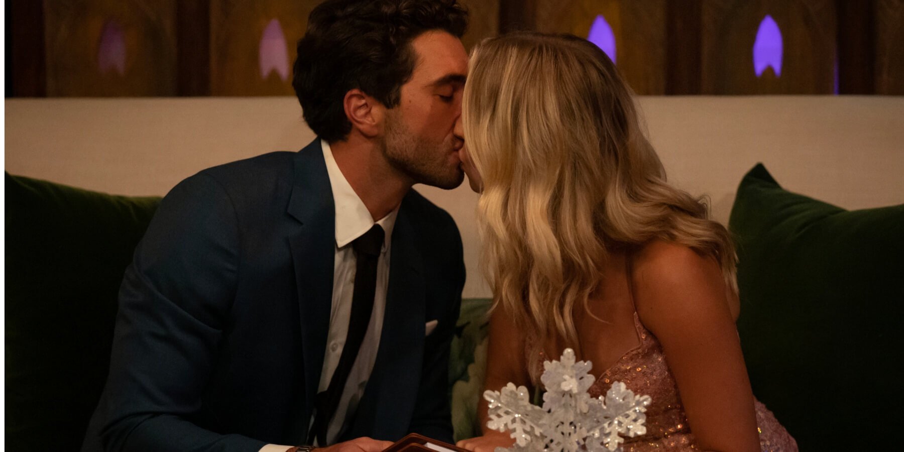 Joey Graziadei and Daisy Kent kiss during night one of season 28 of 'The Bachelor.'