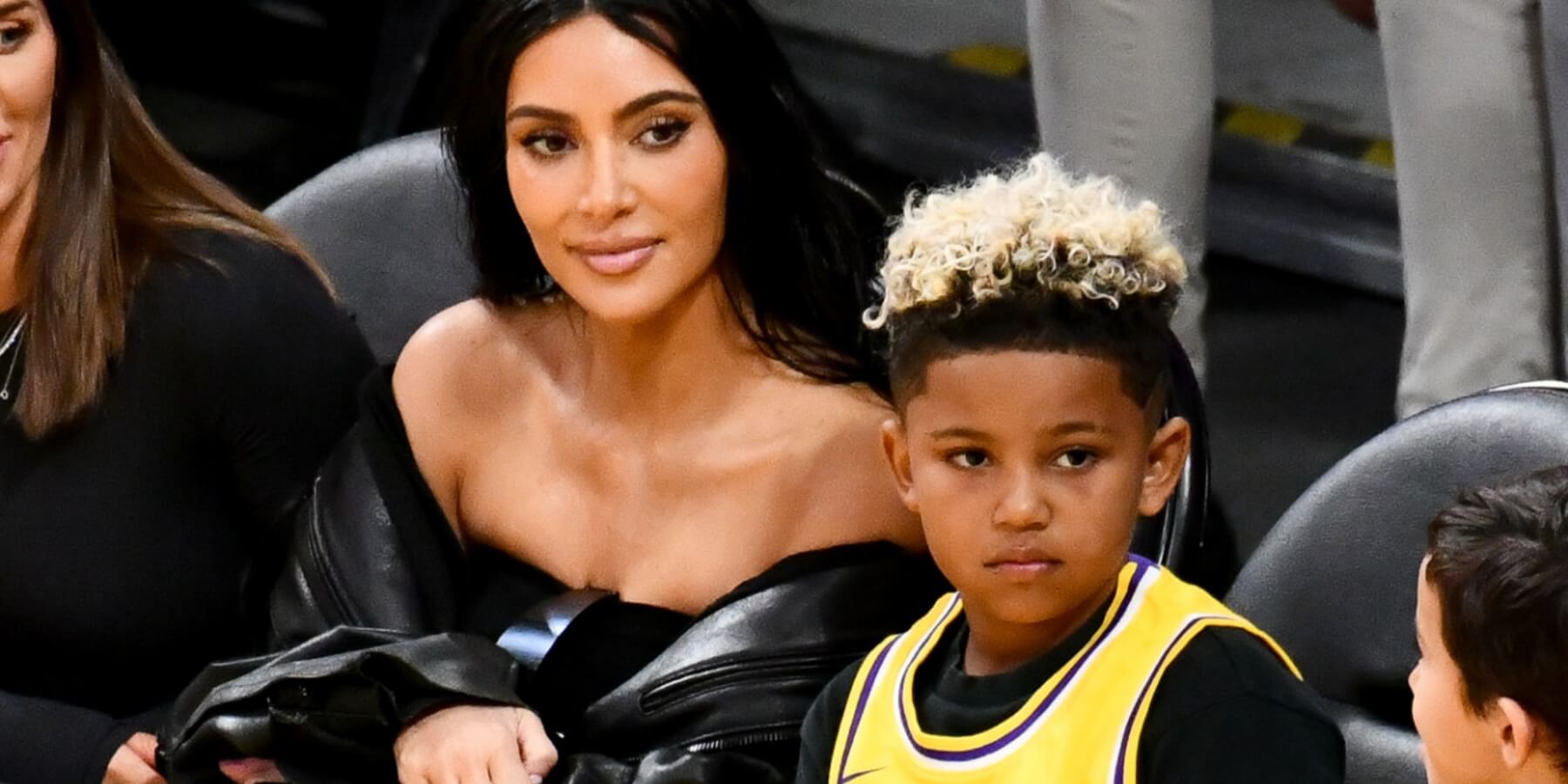 Kim Kardashian and Saint West at a LA Lakers basketball game in late 2023.