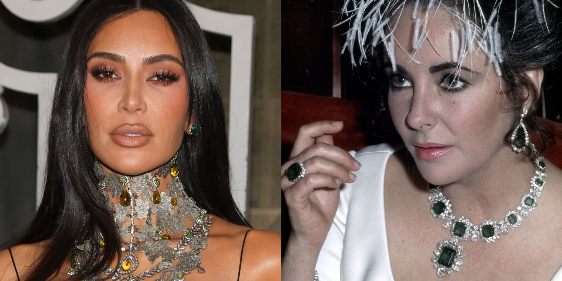 Kim Kardashian and Elizabeth Taylor in side-by-side photographs.