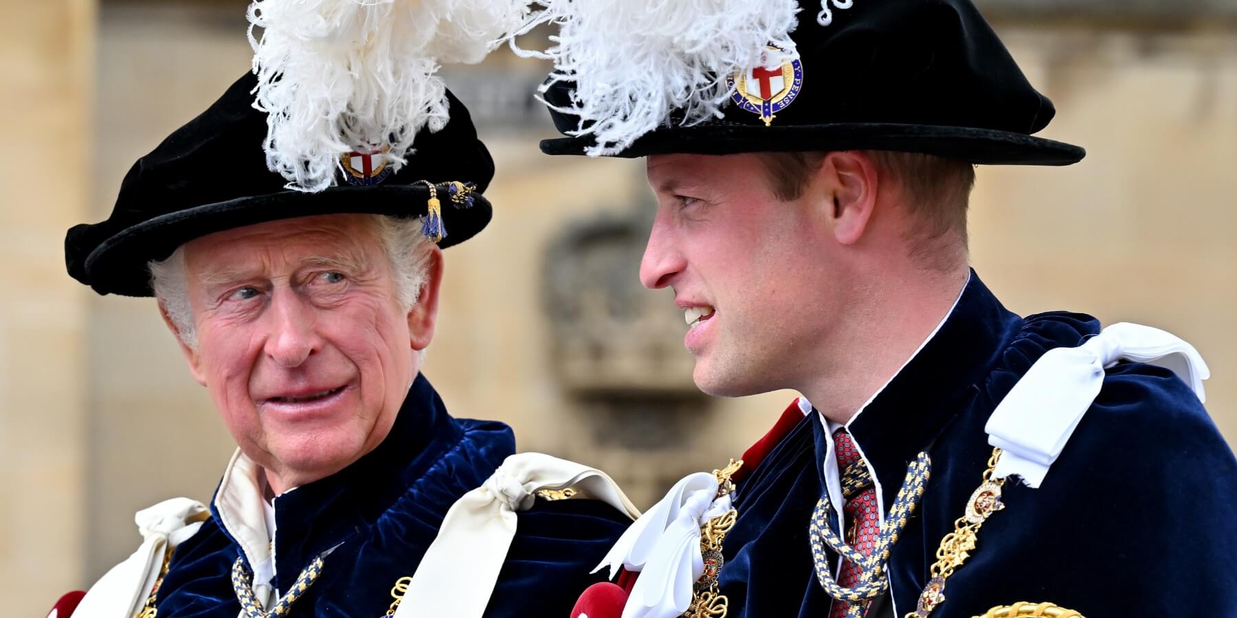 King Charles and Prince William attend The Order of The Garter service at St George's Chapel, Windsor Castle on June 13, 2022 in Windsor, England.