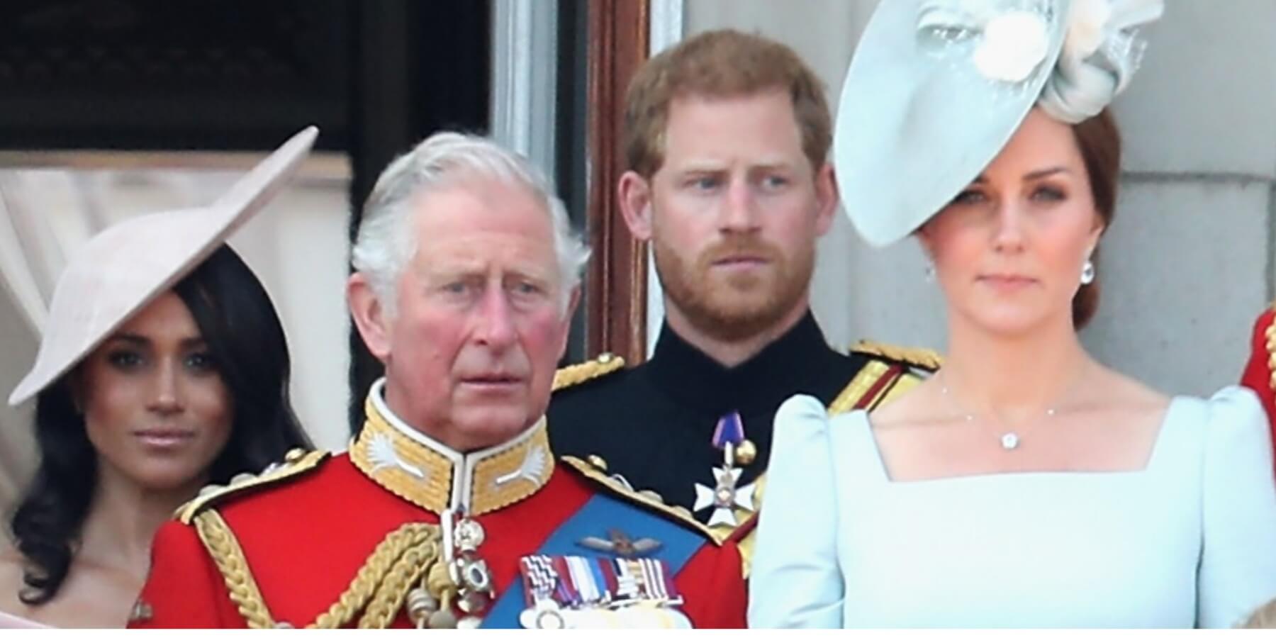 Meghan Markle, King Charles, Prince Harry, and Kate Middleton photographed together on June 9, 2018 in London, England