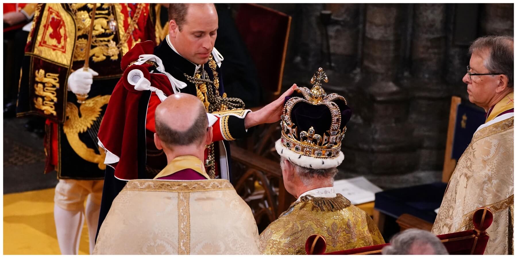 Prince William touched King Charles' crown during his father's coronation in May 2023.