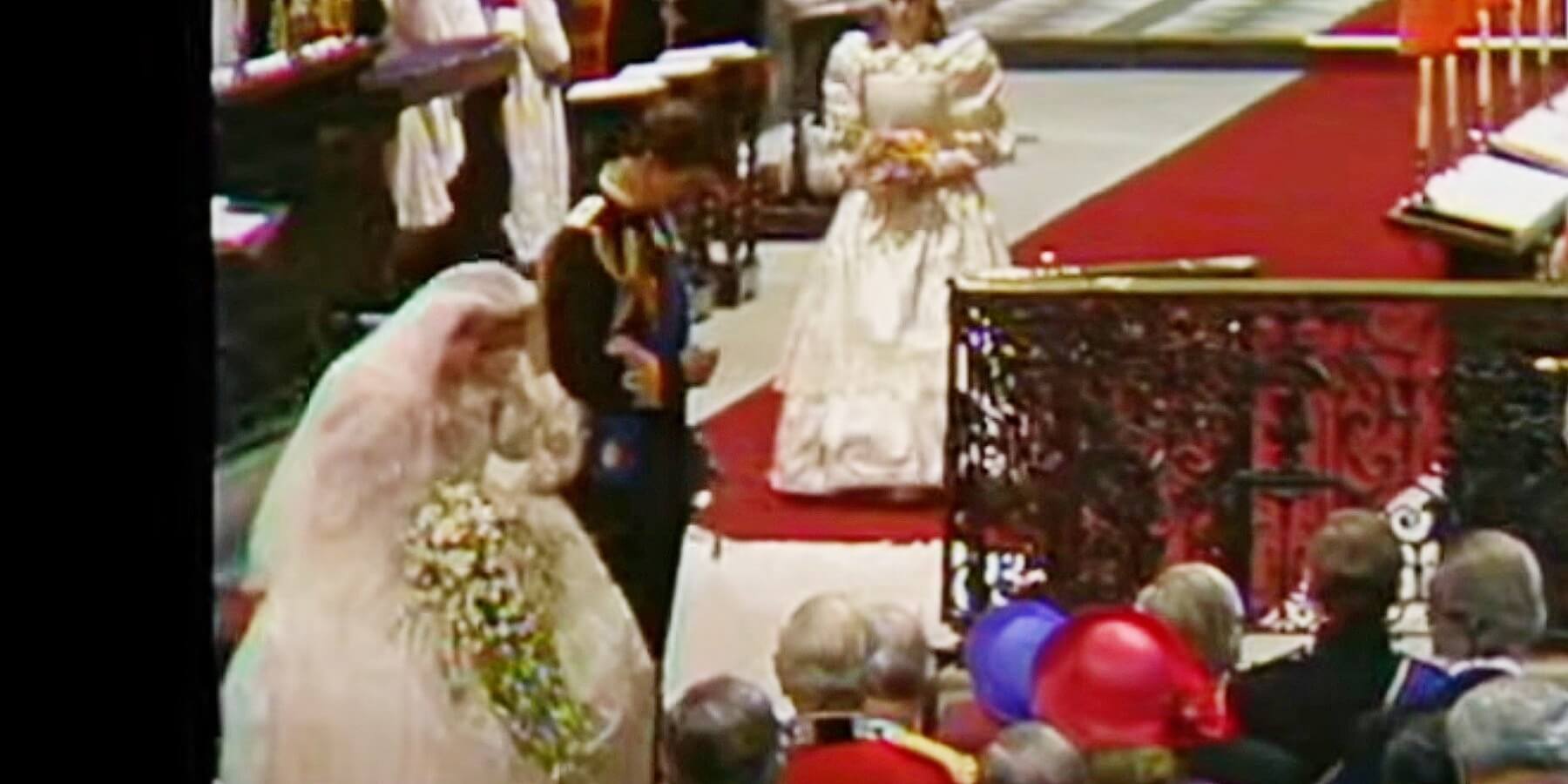 Princess Diana and Prince Charles bow and curtsy to Queen Elizabeth on their wedding day in 1981.