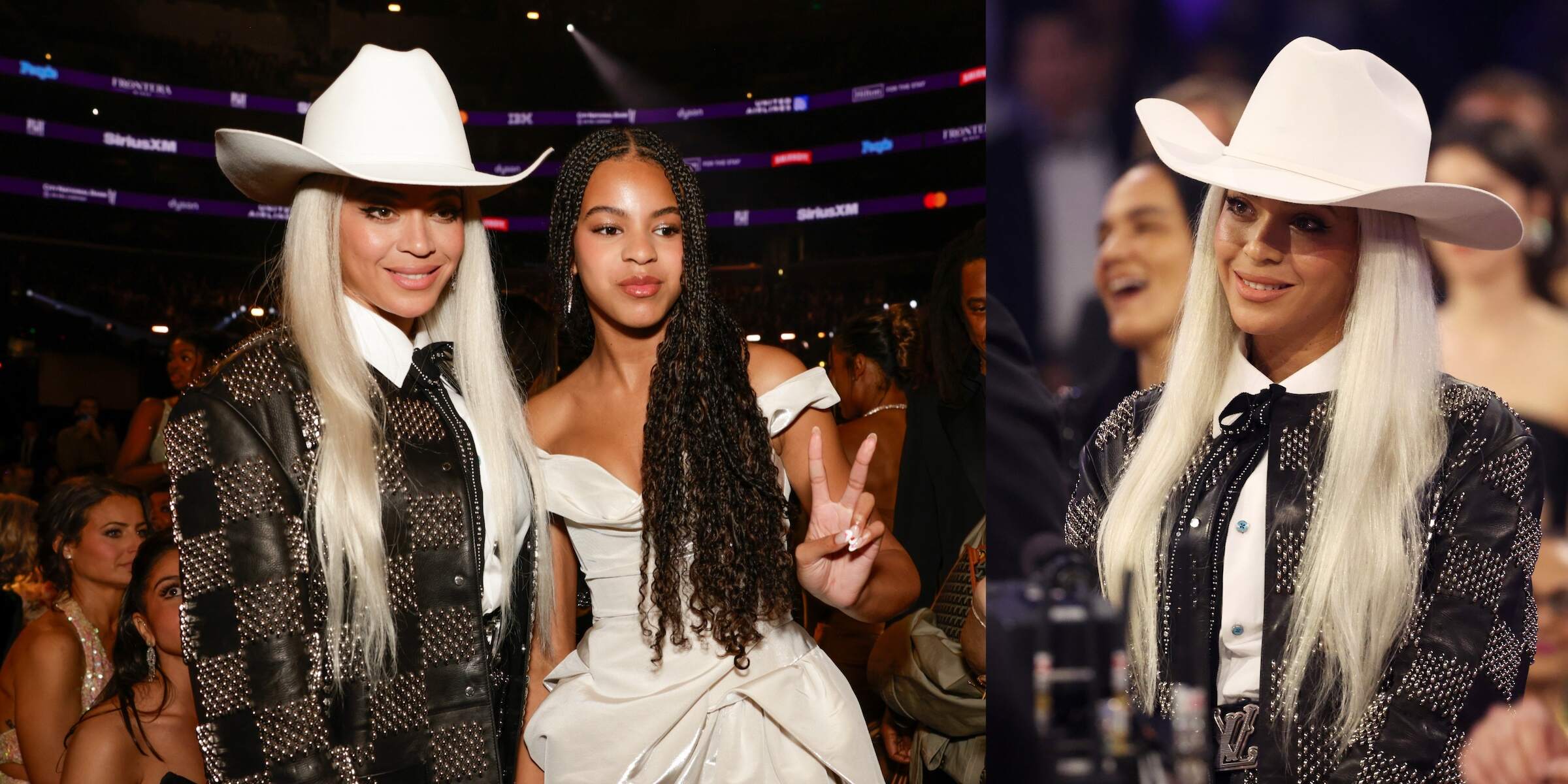 Mother Beyoncé and daughter Blue Ivy Carter smile for the camera at the Grammy Awards