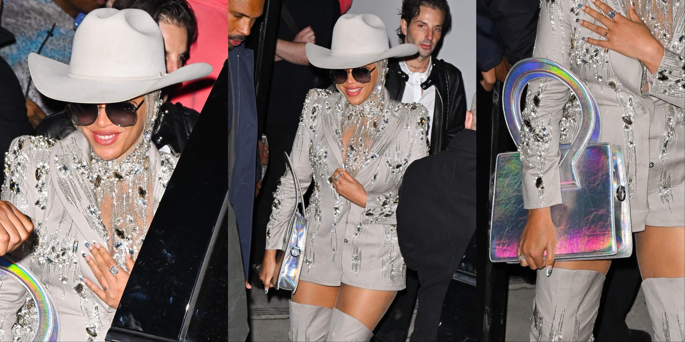 Singer Beyoncé leaves the Luar fashion show at 154 Scott in Brooklyn wearing silver cowboy gear