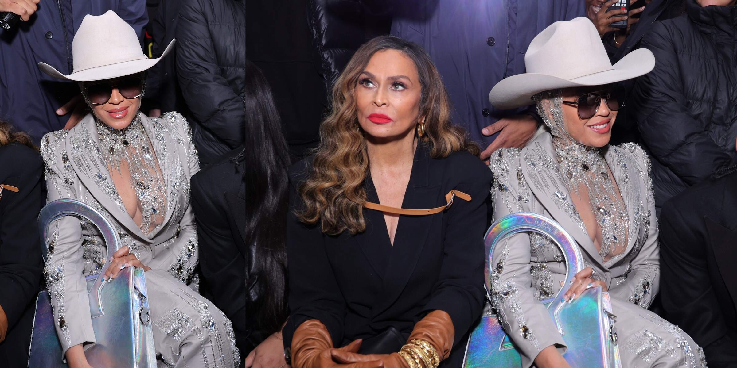 Tina Knowles and Beyoncé sit front row at the Luar fashion show