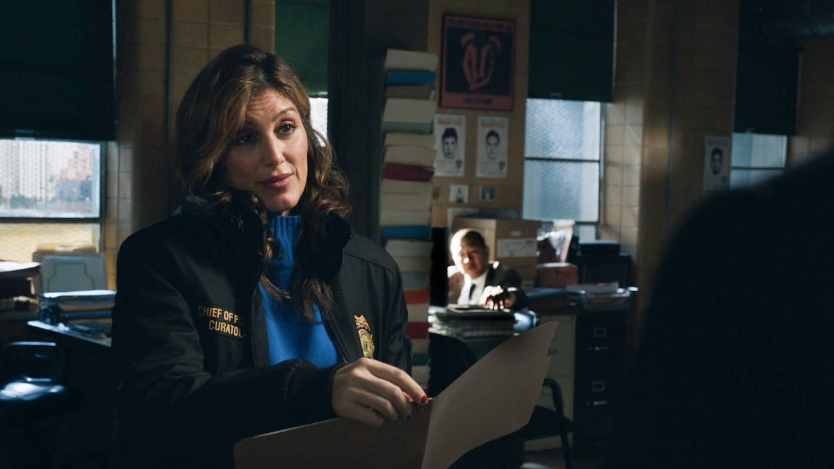 Jennifer Esposito as Jackie Curatola, wearing a sheriff's jacket, in 'Blue Bloods' Season 14 Episode 2