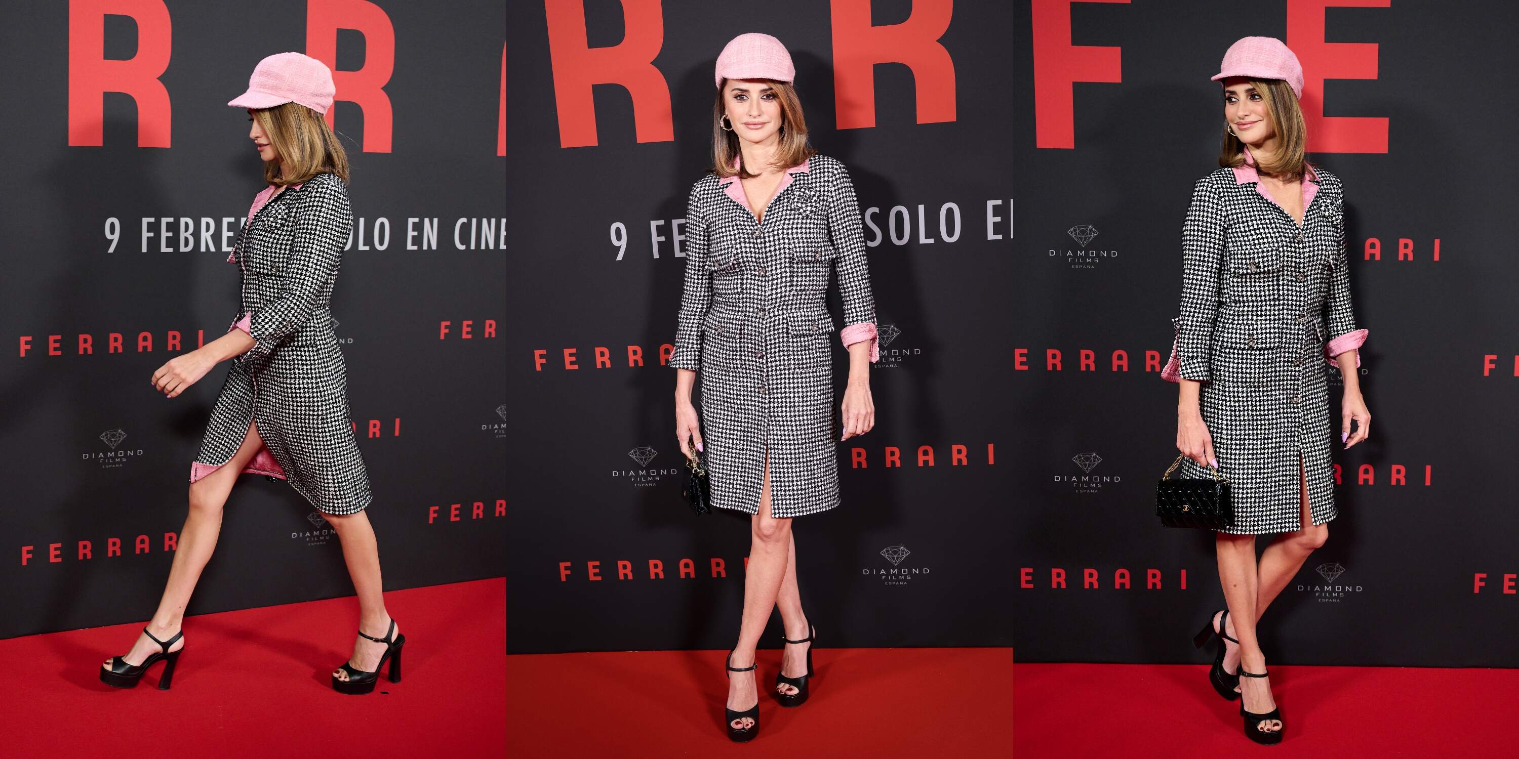 Spanish actress Penelope Cruz looks at cameras and poses in Chanel at the Madrid photocall for "Ferrari"