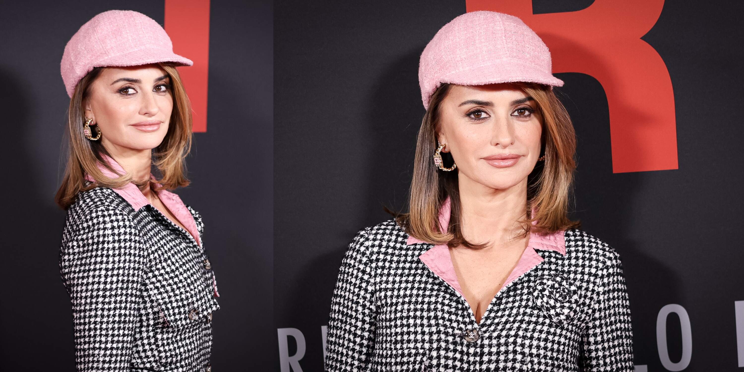 Spanish actress Penelope Cruz looks at cameras and poses in Chanel at the Madrid photocall for "Ferrari"