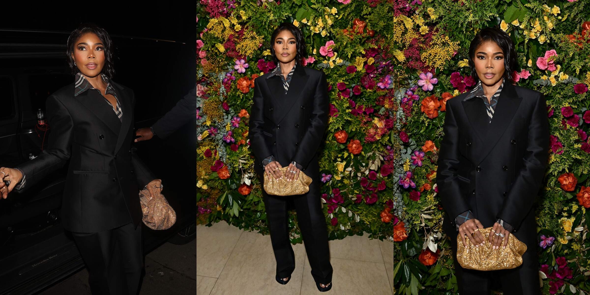 Actor Gabrielle Union wears a black suit at the British Vogue And Tiffany & Co. Celebrate Fashion And Film Party 2024