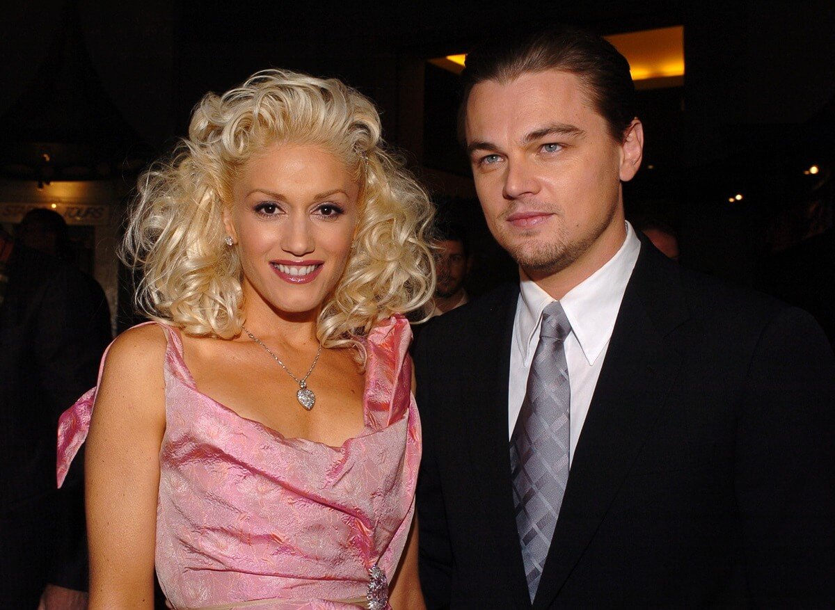 Gwen Stefani posing next to Leonardo DiCaprio at martin Scorsese's 'The Aviator' premiere.