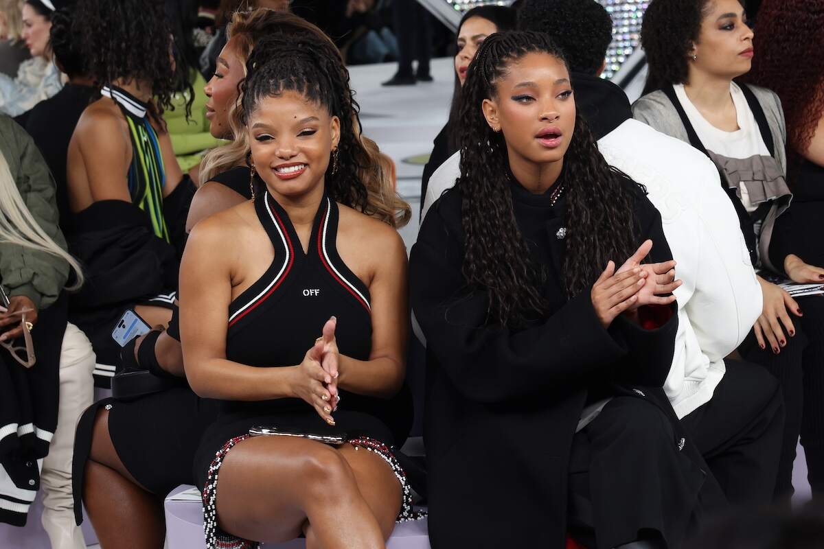 Actors Halle Bailey and Willow Smith sit front row for the Off White runway show in matching outfits