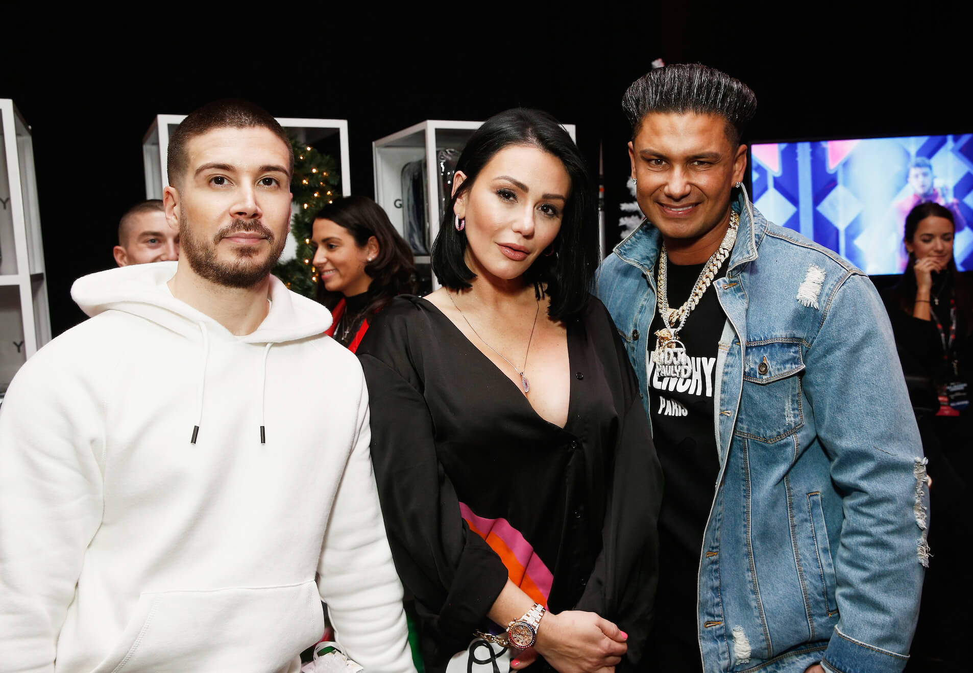 'Jersey Shore' stars Vinny Guadagnino, Jenni 'Jwoww' Farley, and Pauly D standing next to each other at Z100's Jingle Ball 2018