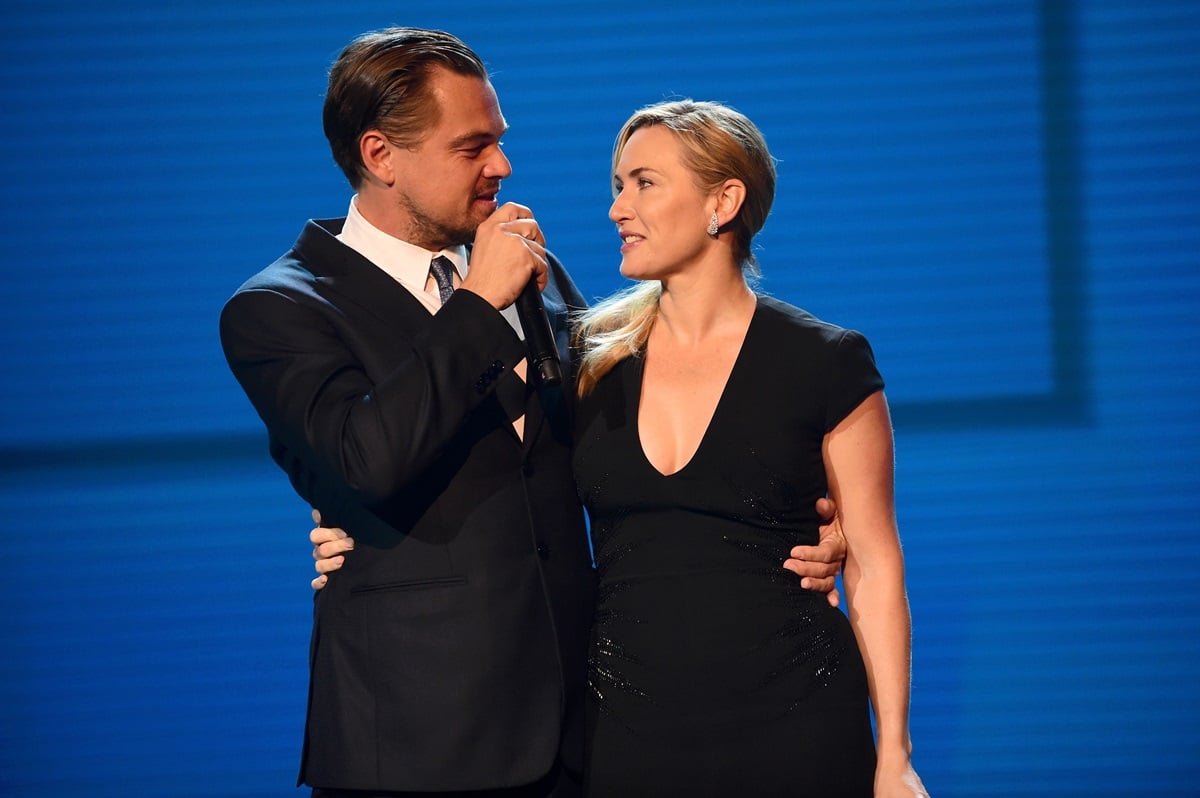 Kate Winslet and Leonardo DiCaprio on stage during the Leonardo DiCaprio Foundation 4th Annual Saint-Tropez Gala at Domaine Bertaud Belieu.