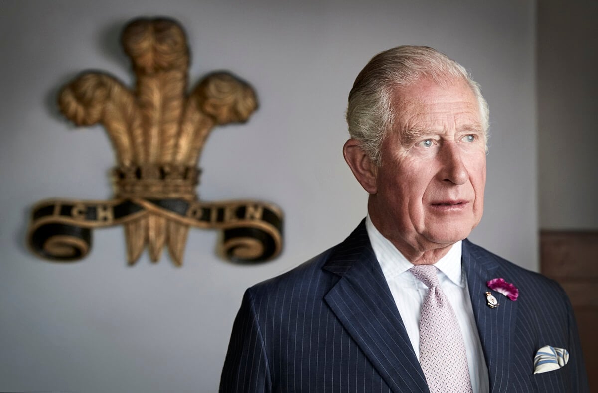 King Charles poses for an official portrait to mark the 50th anniversary of his Investiture taken at Welsh residence Llwynywormwood