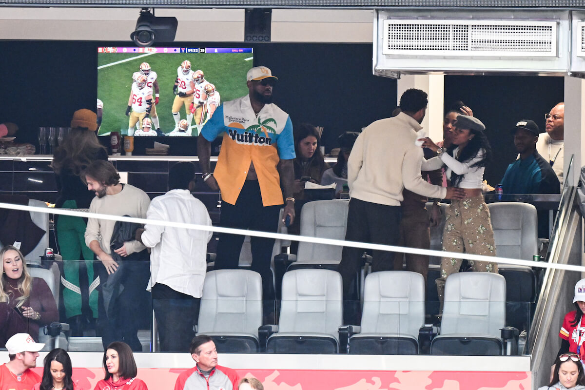 LeBron James watching Super Bowl LVIII from a suite