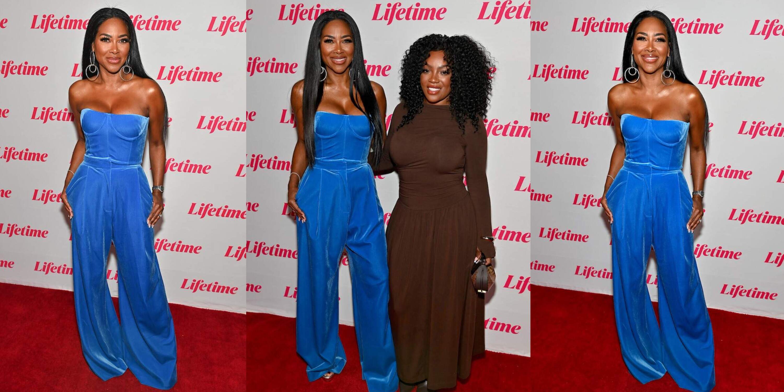 Kenya Moore and Tiarra Monet pose on the red carpet for their new Lifetime movie "Abducted Off The Street: The Carlesha Gaither Story"