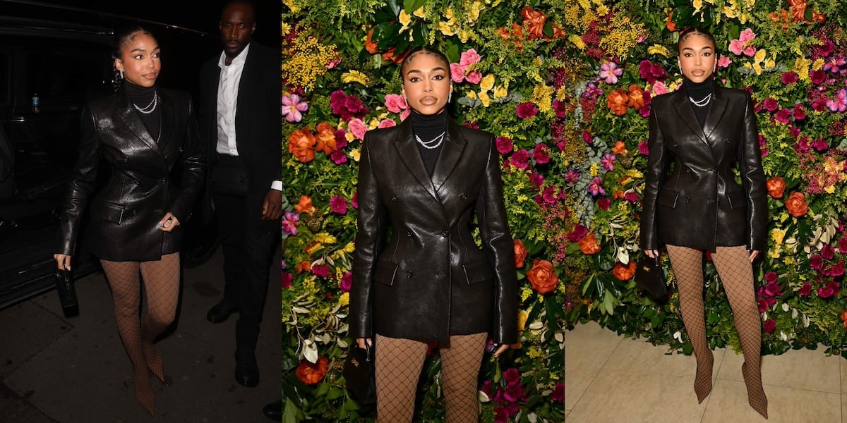 Model Lori Harvey wears a leather jacket and fishnets to the British Vogue and Tiffany & Co. Celebrate Fashion And Film Party 2024