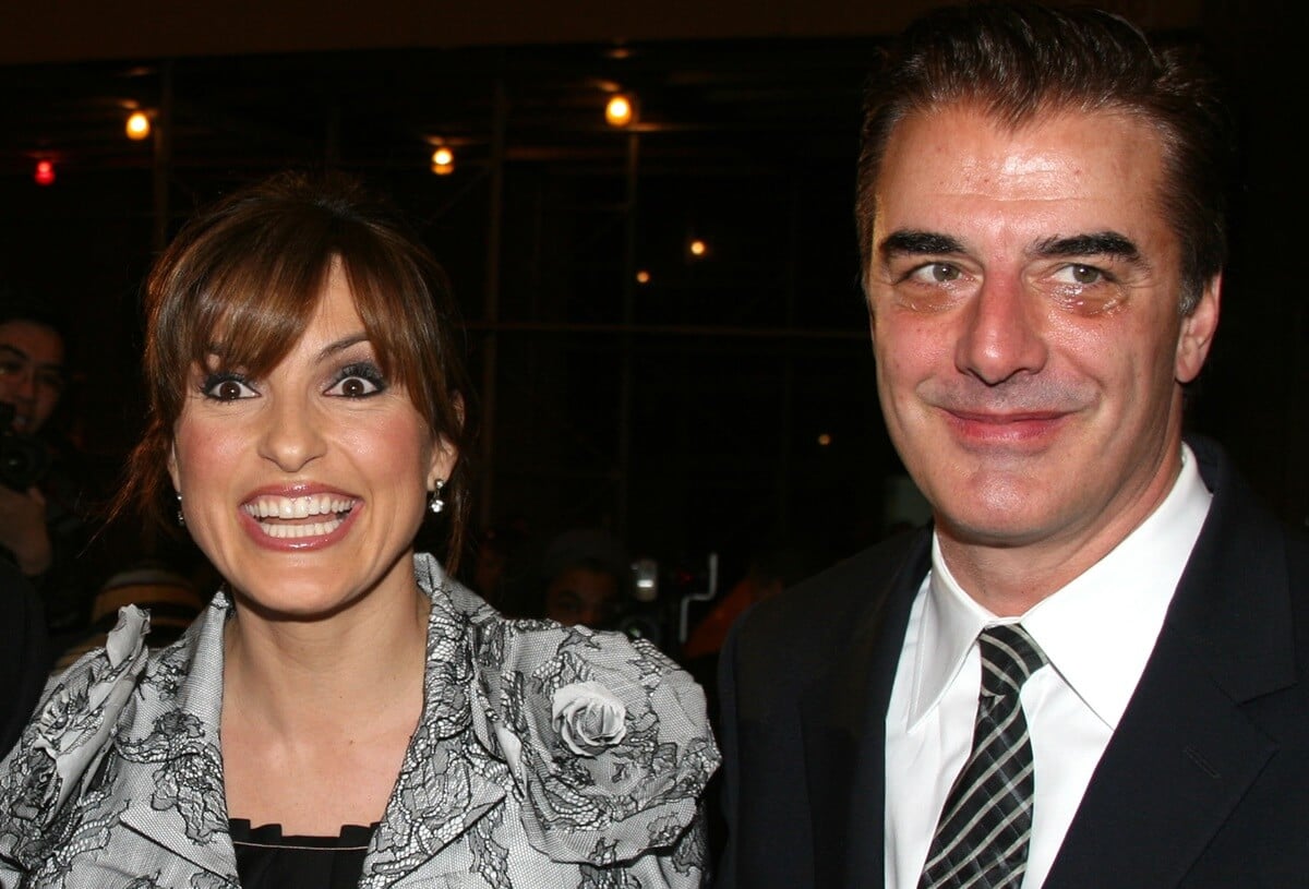 Mariska Hargitay and Chris Noth posing next to each other at "Talk Radio" Broadway Opening Night at The Longacre Theatre and Bar Americain in New York City.