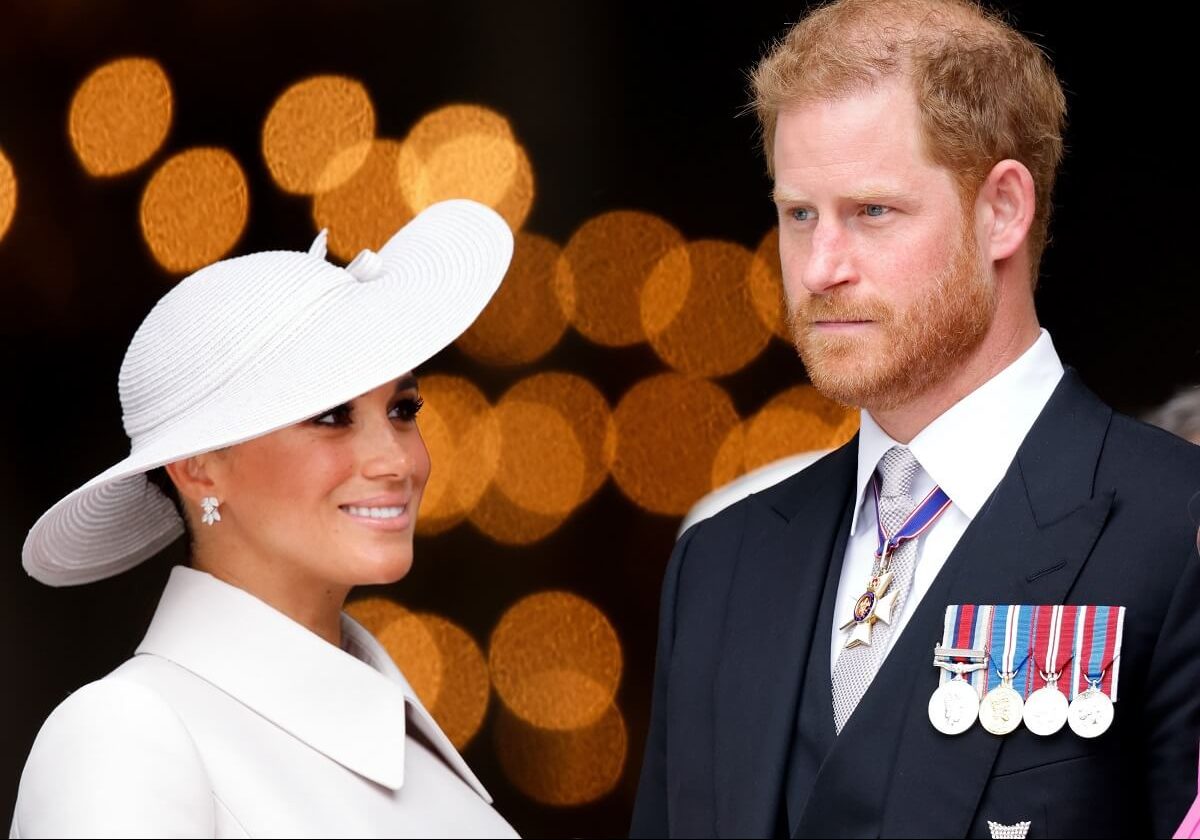 Meghan Markle and Prince Harry leaving the national service during Queen Elizabeth II's Platinum Jubilee