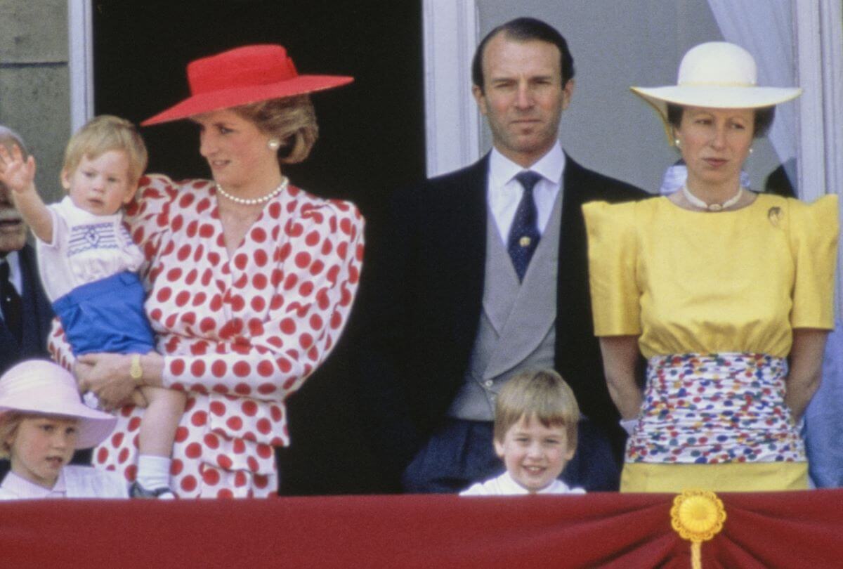 Members of the royal family including Princess Anne and Princess Diana's sons watching the Trooping the Colour ceremony from the balcony of Buckingham Palace (circa 1986)