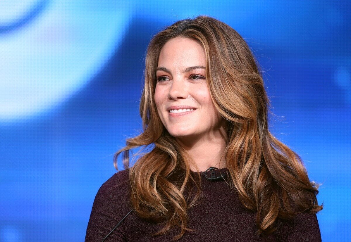 Michelle Monaghan sitting down wearing a black shirt at the onstage during the 'True Detective' panel discussion at the HBO portion of the 2014 Winter Television Critics Association tour.