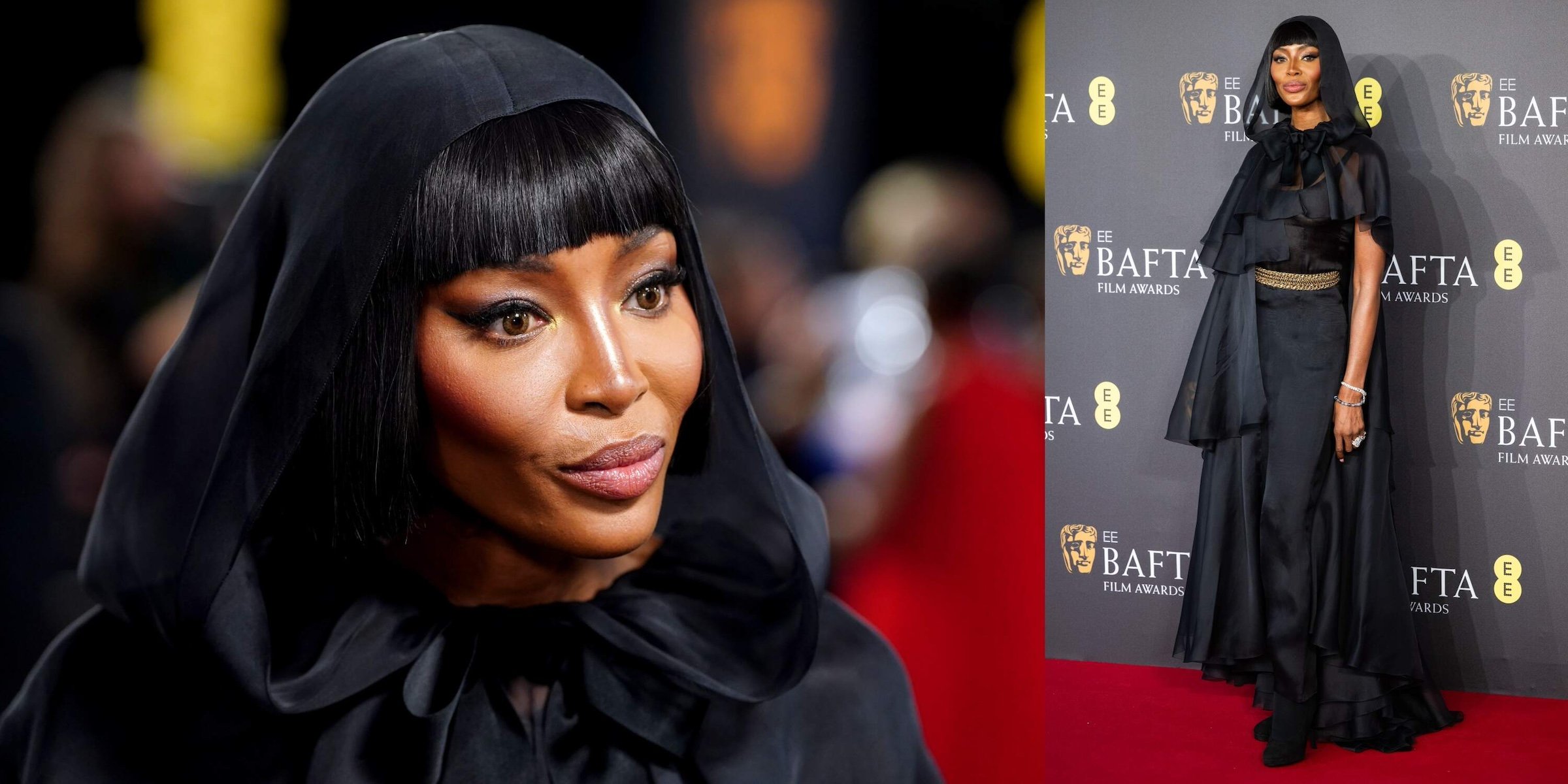 Supermodel Naomi Campbell wears all black at the BAFTA Film Awards 2024