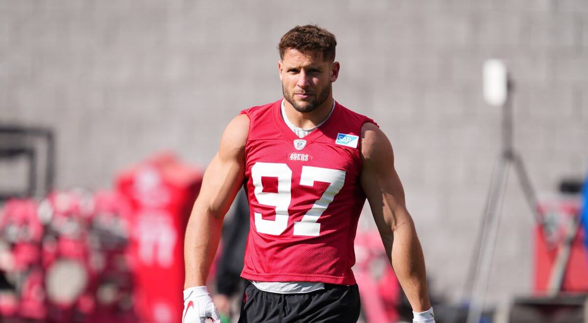 Nick Bosa of the San Francisco 49ers participates in practice