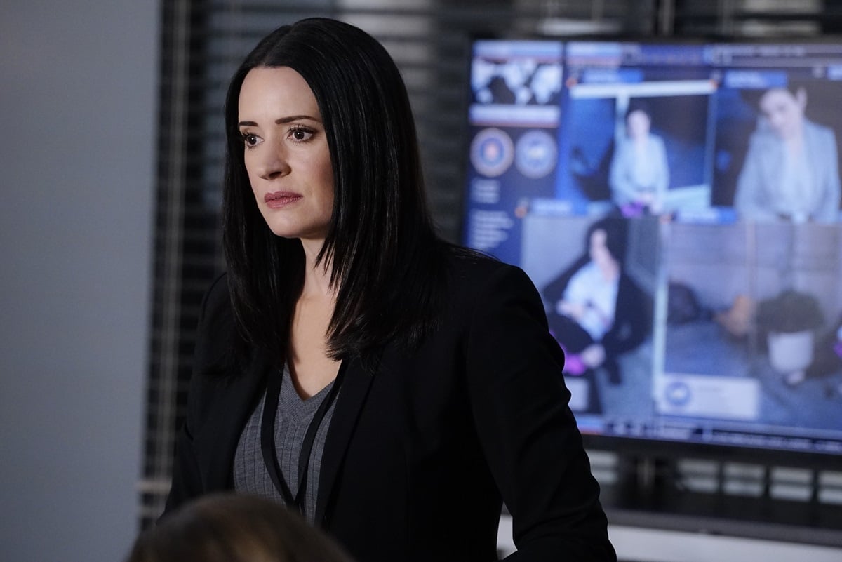 Paget Brewster posing in an episode of 'Criminal Minds' as her character Emily Prentiss.