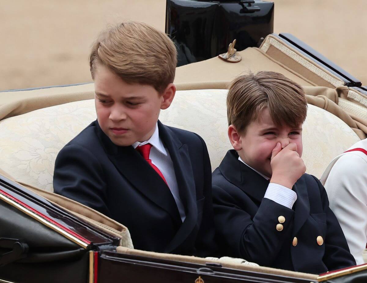 Prince George and Prince Louis in a carriage during the Trooping the Colour